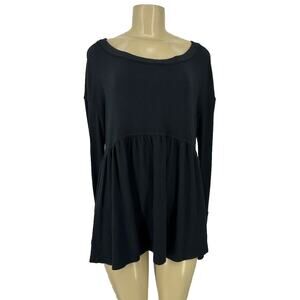 Free People XS Women Relaxed Fit Long Sleeve Black T-shirt Flare Round Neck AD3